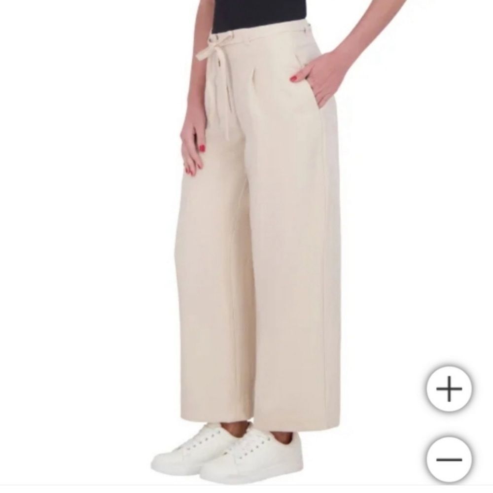 DKNY Women's Drawstring Wide Leg Ankle Pant Tan